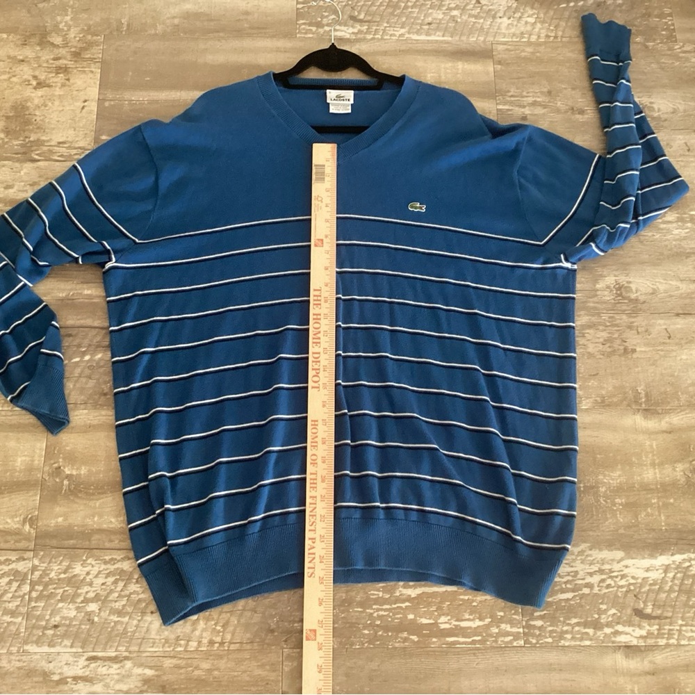 LACOSTE Knit Sweater Blue V-Neck Striped Alligator Logo Men's 4XL (Size 9) - Picture 5 of 6